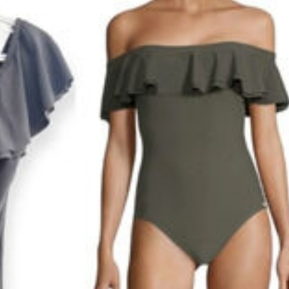 NWOT Michael Kors Guine Off shoulder Ruffle One Piece Swim sz 10 - Picture 1 of 9